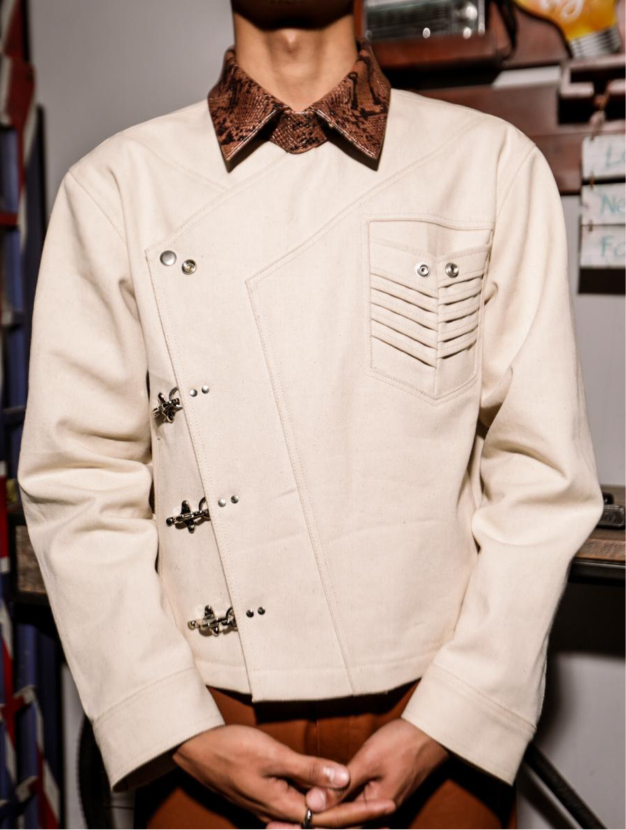 Asymmetric Denim Jacket Cream