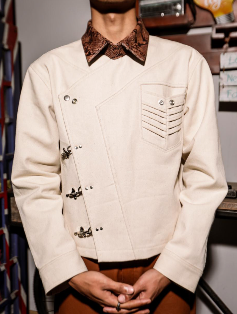 Asymmetric Denim Jacket Cream
