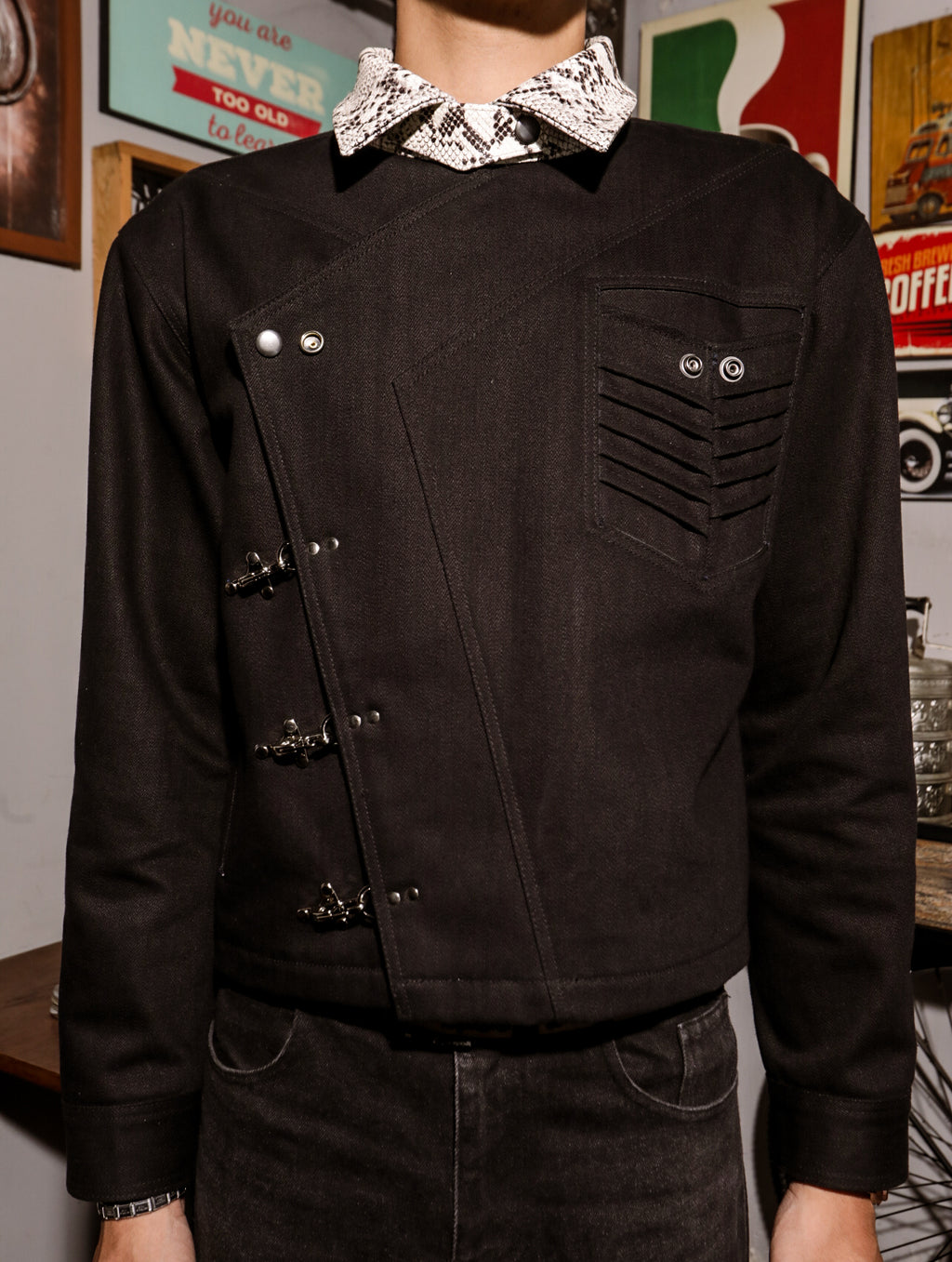 Asymmetric Denim Jacket Black