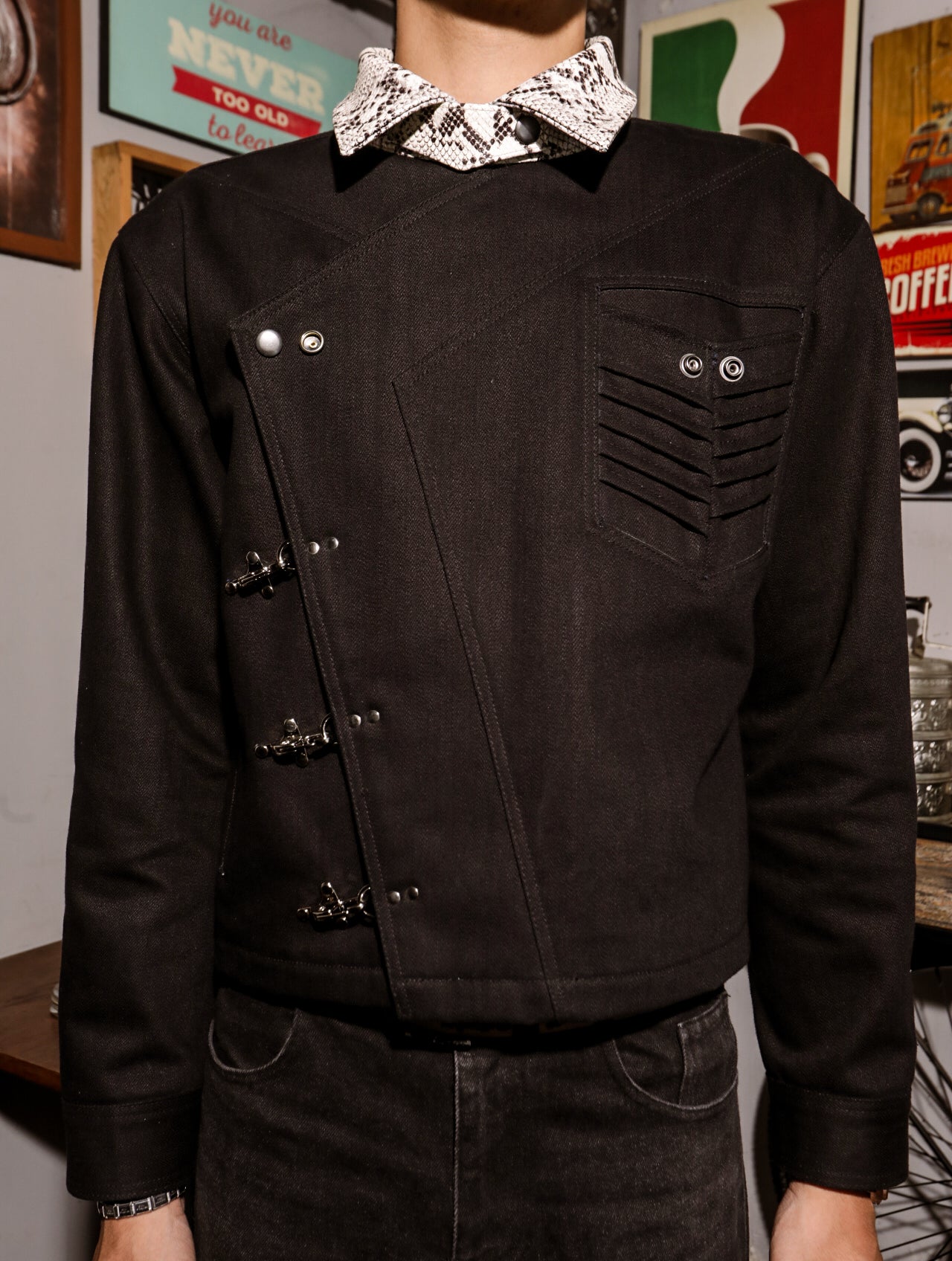 Asymmetric Denim Jacket Black