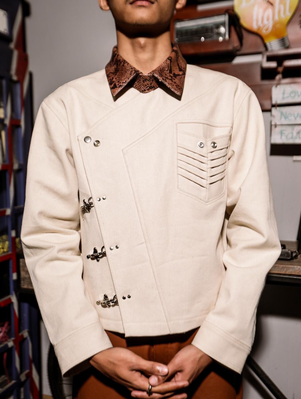 Asymmetric Denim Jacket Cream
